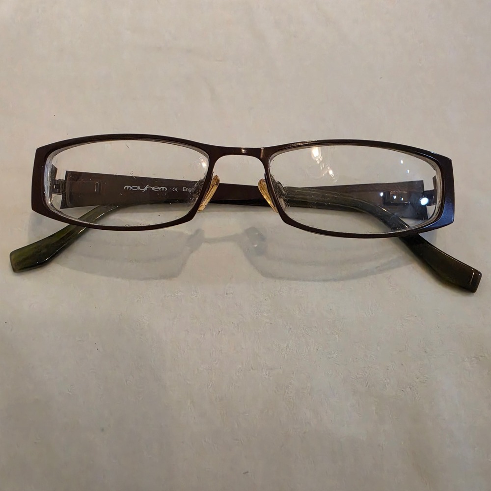 Mayhem Eyeglass Frames Women 51-15-135 Brown Excellent MAYO B01 Graphic Temple